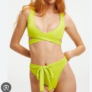 NWT Good American Styled 10-Way Electric Yellow Glam Feminine Girly Bikini Set